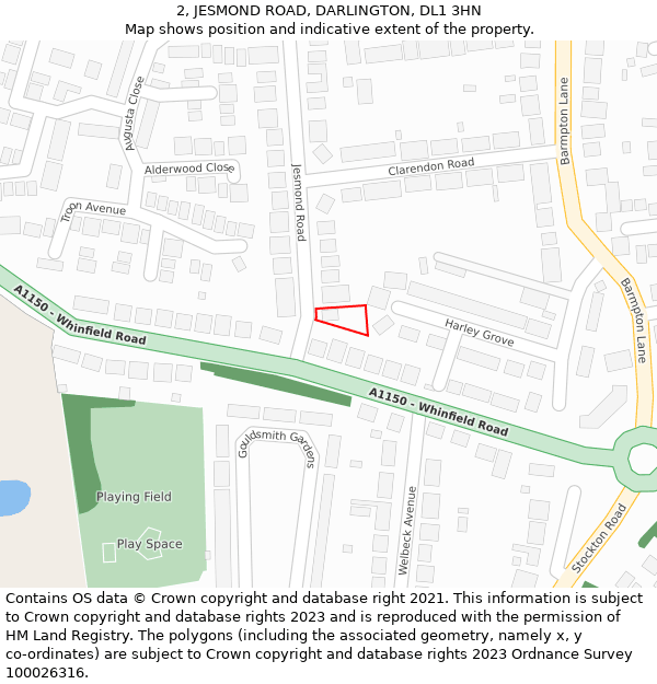 2, JESMOND ROAD, DARLINGTON, DL1 3HN: Location map and indicative extent of plot