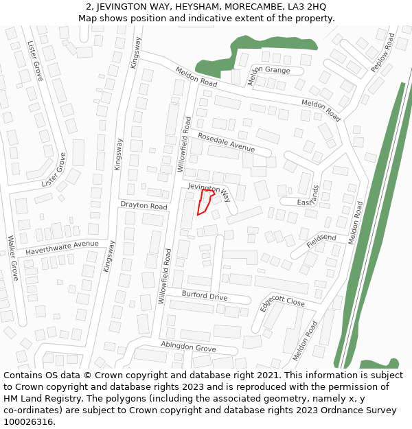 2, JEVINGTON WAY, HEYSHAM, MORECAMBE, LA3 2HQ: Location map and indicative extent of plot