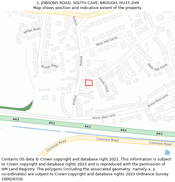 2, JOBSONS ROAD, SOUTH CAVE, BROUGH, HU15 2HN: Location map and indicative extent of plot