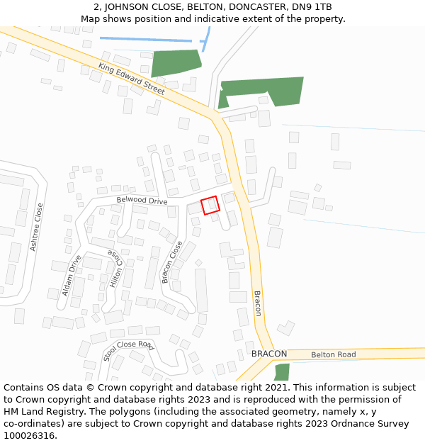 2, JOHNSON CLOSE, BELTON, DONCASTER, DN9 1TB: Location map and indicative extent of plot