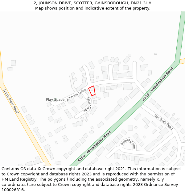 2, JOHNSON DRIVE, SCOTTER, GAINSBOROUGH, DN21 3HA: Location map and indicative extent of plot