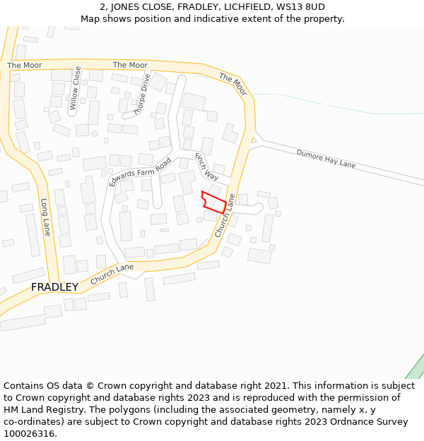2, JONES CLOSE, FRADLEY, LICHFIELD, WS13 8UD: Location map and indicative extent of plot
