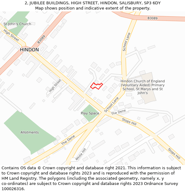 2, JUBILEE BUILDINGS, HIGH STREET, HINDON, SALISBURY, SP3 6DY: Location map and indicative extent of plot