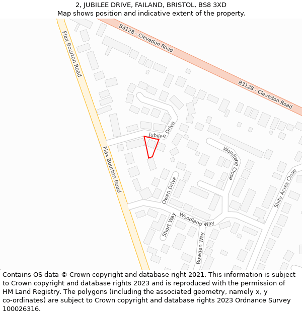 2, JUBILEE DRIVE, FAILAND, BRISTOL, BS8 3XD: Location map and indicative extent of plot