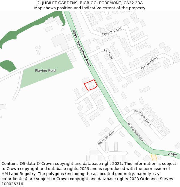 2, JUBILEE GARDENS, BIGRIGG, EGREMONT, CA22 2RA: Location map and indicative extent of plot