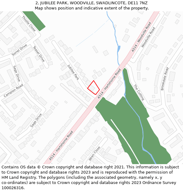 2, JUBILEE PARK, WOODVILLE, SWADLINCOTE, DE11 7NZ: Location map and indicative extent of plot