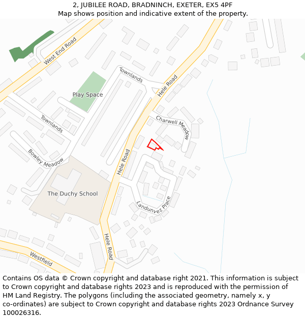 2, JUBILEE ROAD, BRADNINCH, EXETER, EX5 4PF: Location map and indicative extent of plot