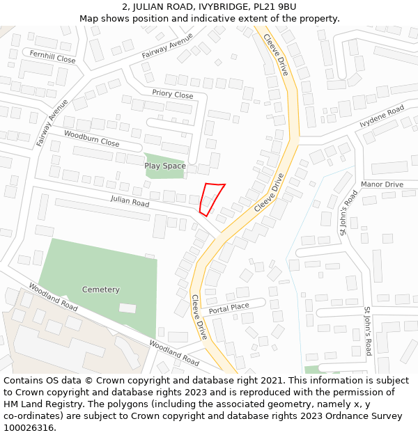 2, JULIAN ROAD, IVYBRIDGE, PL21 9BU: Location map and indicative extent of plot