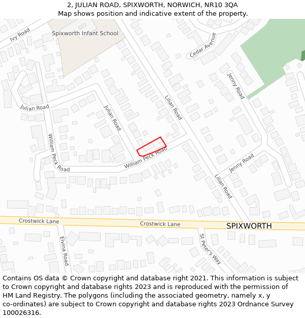 2, JULIAN ROAD, SPIXWORTH, NORWICH, NR10 3QA: Location map and indicative extent of plot