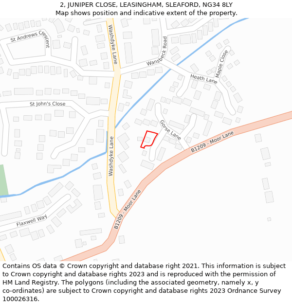 2, JUNIPER CLOSE, LEASINGHAM, SLEAFORD, NG34 8LY: Location map and indicative extent of plot