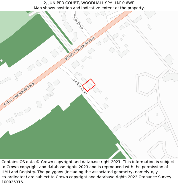 2, JUNIPER COURT, WOODHALL SPA, LN10 6WE: Location map and indicative extent of plot