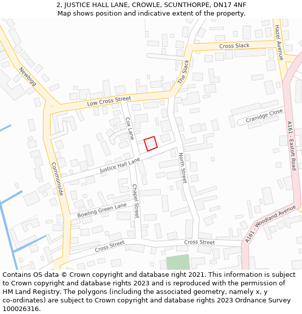 2, JUSTICE HALL LANE, CROWLE, SCUNTHORPE, DN17 4NF: Location map and indicative extent of plot