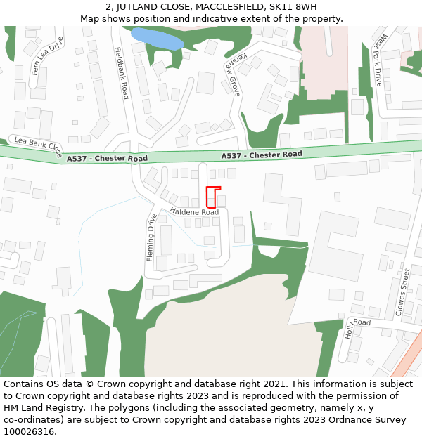 2, JUTLAND CLOSE, MACCLESFIELD, SK11 8WH: Location map and indicative extent of plot