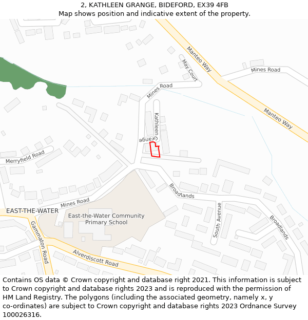 2, KATHLEEN GRANGE, BIDEFORD, EX39 4FB: Location map and indicative extent of plot