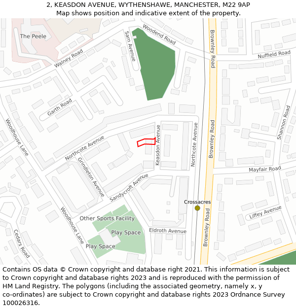 2, KEASDON AVENUE, WYTHENSHAWE, MANCHESTER, M22 9AP: Location map and indicative extent of plot
