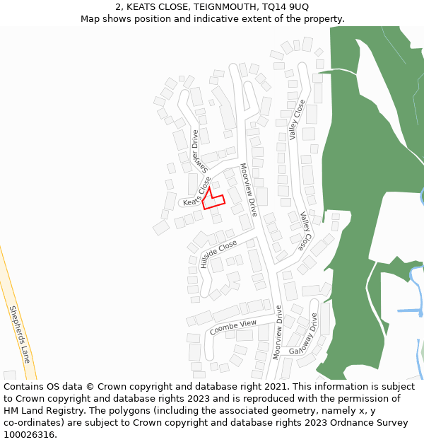 2, KEATS CLOSE, TEIGNMOUTH, TQ14 9UQ: Location map and indicative extent of plot