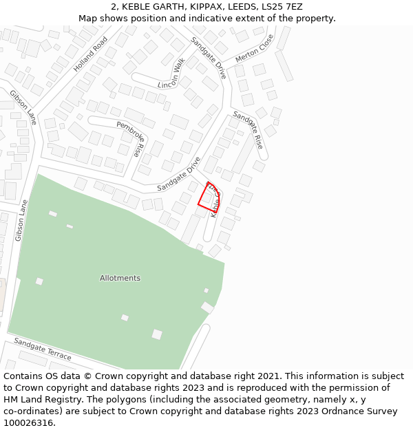 2, KEBLE GARTH, KIPPAX, LEEDS, LS25 7EZ: Location map and indicative extent of plot