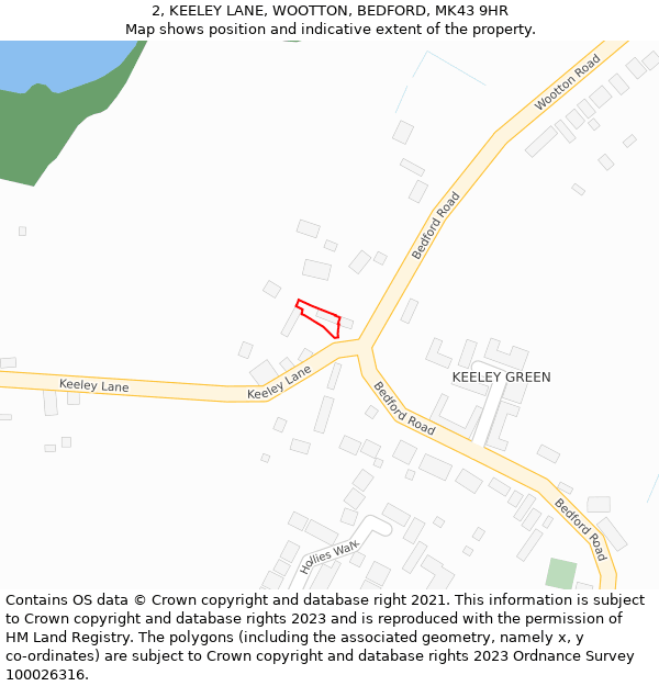 2, KEELEY LANE, WOOTTON, BEDFORD, MK43 9HR: Location map and indicative extent of plot