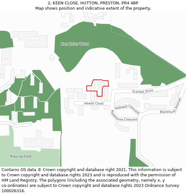 2, KEEN CLOSE, HUTTON, PRESTON, PR4 4BP: Location map and indicative extent of plot