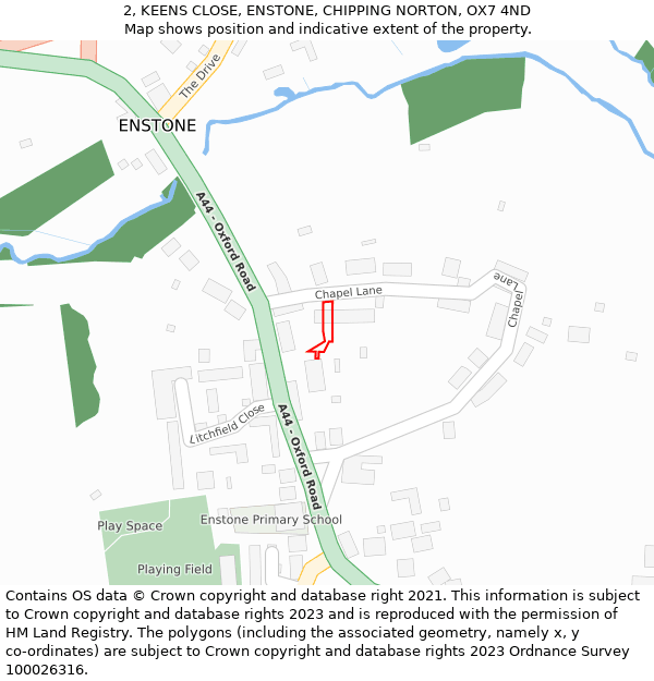 2, KEENS CLOSE, ENSTONE, CHIPPING NORTON, OX7 4ND: Location map and indicative extent of plot