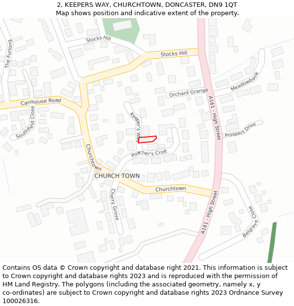 2, KEEPERS WAY, CHURCHTOWN, DONCASTER, DN9 1QT: Location map and indicative extent of plot