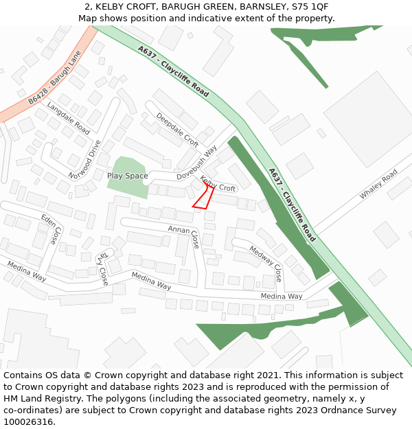 2, KELBY CROFT, BARUGH GREEN, BARNSLEY, S75 1QF: Location map and indicative extent of plot