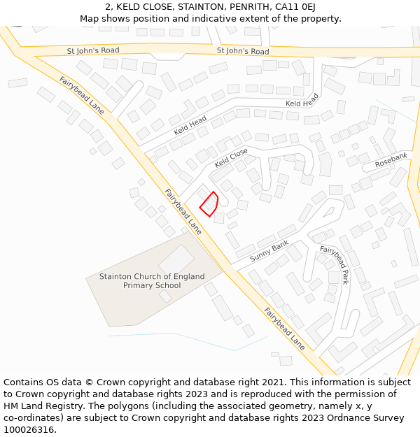 2, KELD CLOSE, STAINTON, PENRITH, CA11 0EJ: Location map and indicative extent of plot