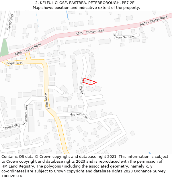 2, KELFUL CLOSE, EASTREA, PETERBOROUGH, PE7 2EL: Location map and indicative extent of plot