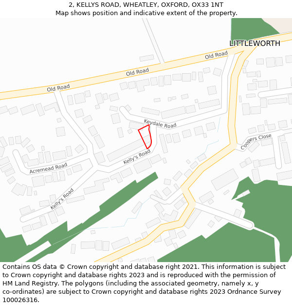 2, KELLYS ROAD, WHEATLEY, OXFORD, OX33 1NT: Location map and indicative extent of plot