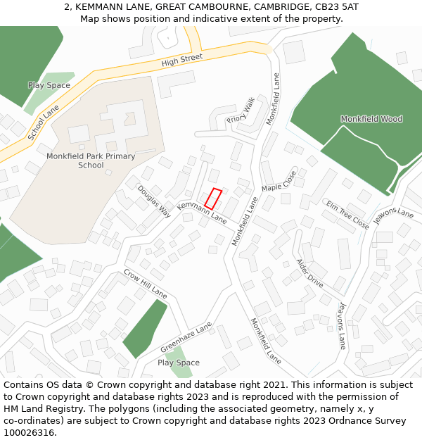 2, KEMMANN LANE, GREAT CAMBOURNE, CAMBRIDGE, CB23 5AT: Location map and indicative extent of plot