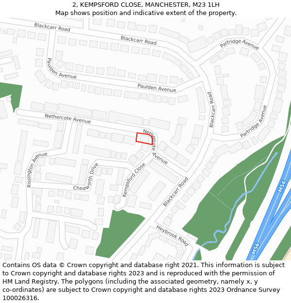 2, KEMPSFORD CLOSE, MANCHESTER, M23 1LH: Location map and indicative extent of plot