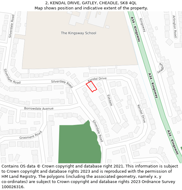2, KENDAL DRIVE, GATLEY, CHEADLE, SK8 4QL: Location map and indicative extent of plot