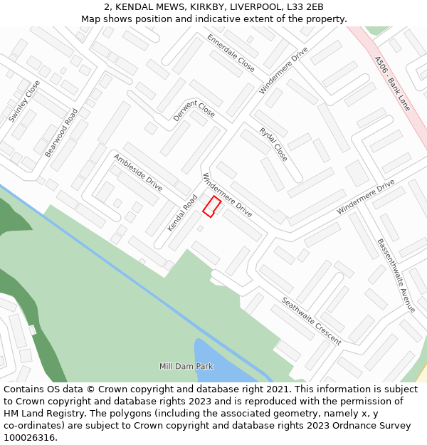 2, KENDAL MEWS, KIRKBY, LIVERPOOL, L33 2EB: Location map and indicative extent of plot