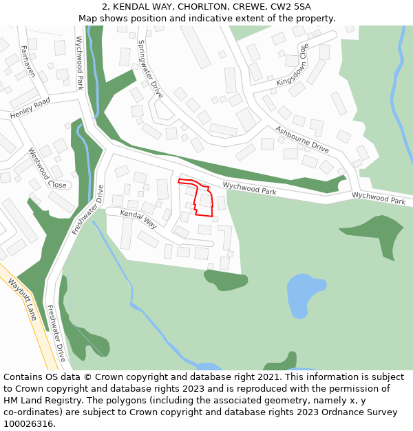 2, KENDAL WAY, CHORLTON, CREWE, CW2 5SA: Location map and indicative extent of plot