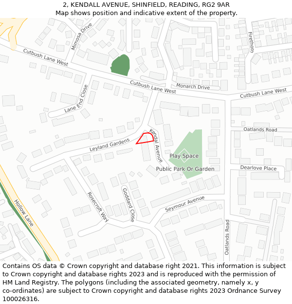 2, KENDALL AVENUE, SHINFIELD, READING, RG2 9AR: Location map and indicative extent of plot