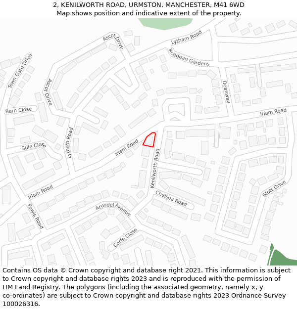 2, KENILWORTH ROAD, URMSTON, MANCHESTER, M41 6WD: Location map and indicative extent of plot