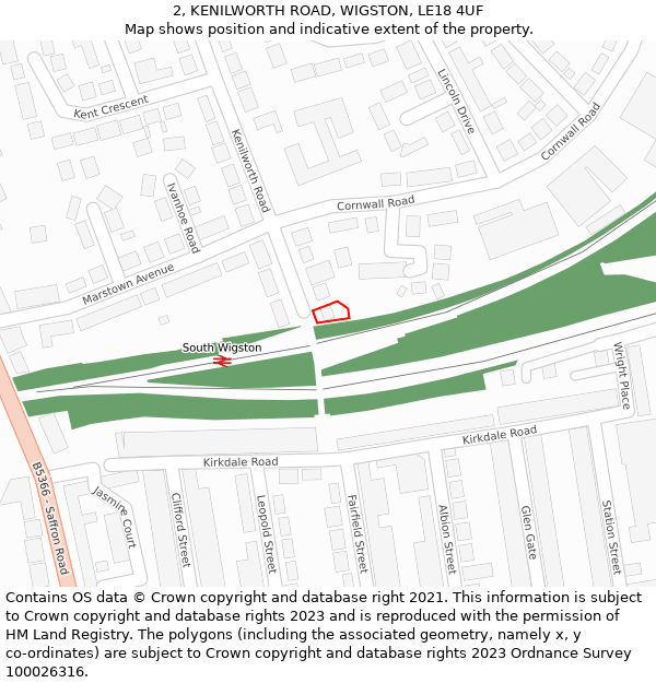 2, KENILWORTH ROAD, WIGSTON, LE18 4UF: Location map and indicative extent of plot