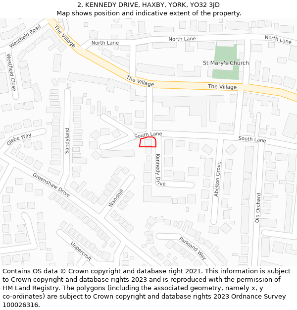 2, KENNEDY DRIVE, HAXBY, YORK, YO32 3JD: Location map and indicative extent of plot