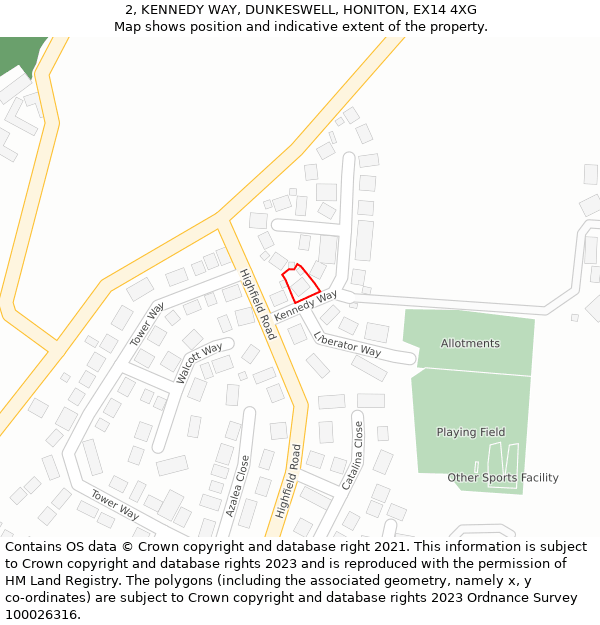 2, KENNEDY WAY, DUNKESWELL, HONITON, EX14 4XG: Location map and indicative extent of plot