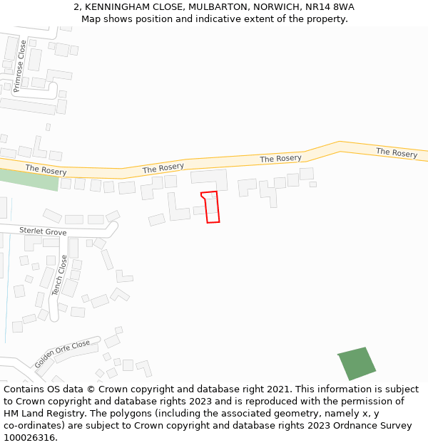 2, KENNINGHAM CLOSE, MULBARTON, NORWICH, NR14 8WA: Location map and indicative extent of plot