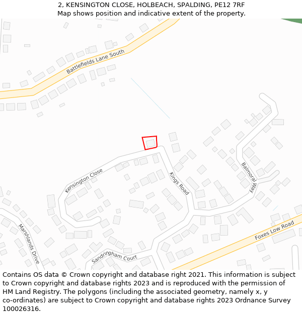 2, KENSINGTON CLOSE, HOLBEACH, SPALDING, PE12 7RF: Location map and indicative extent of plot