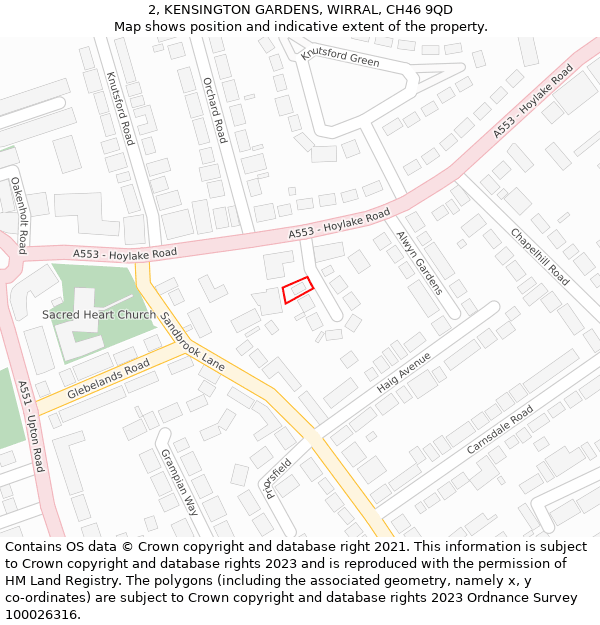 2, KENSINGTON GARDENS, WIRRAL, CH46 9QD: Location map and indicative extent of plot