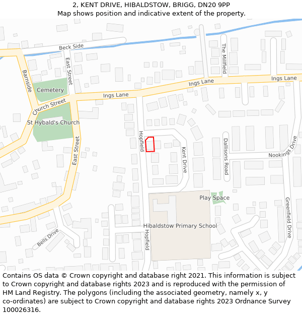 2, KENT DRIVE, HIBALDSTOW, BRIGG, DN20 9PP: Location map and indicative extent of plot