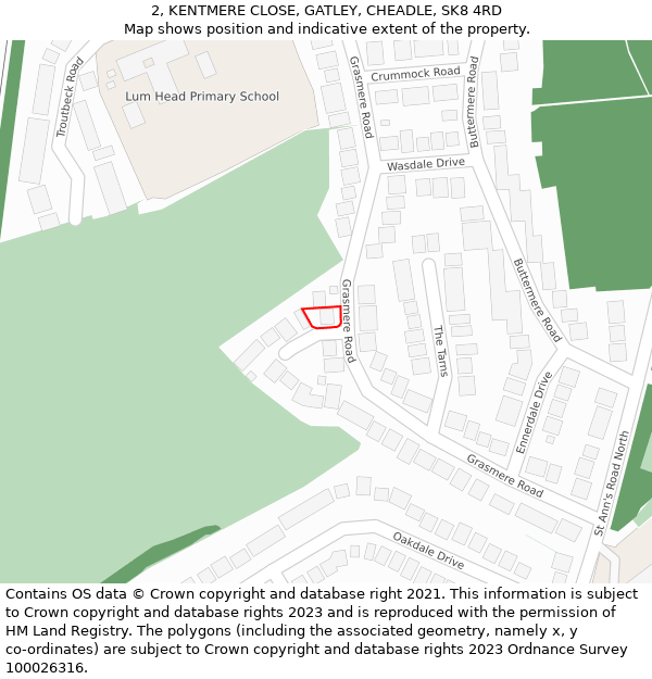 2, KENTMERE CLOSE, GATLEY, CHEADLE, SK8 4RD: Location map and indicative extent of plot