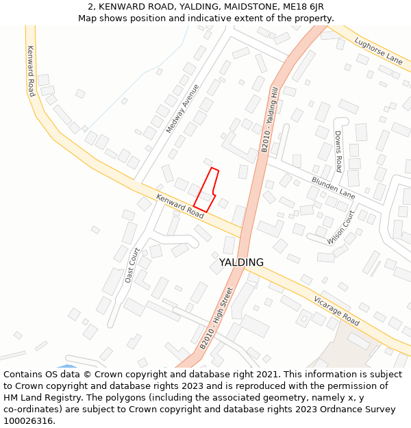 2, KENWARD ROAD, YALDING, MAIDSTONE, ME18 6JR: Location map and indicative extent of plot