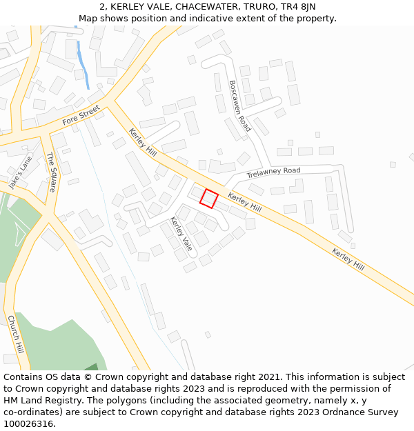 2, KERLEY VALE, CHACEWATER, TRURO, TR4 8JN: Location map and indicative extent of plot