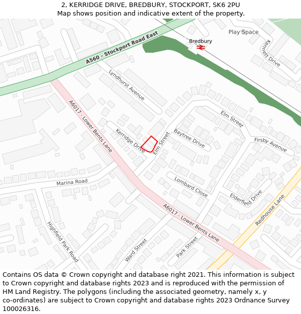 2, KERRIDGE DRIVE, BREDBURY, STOCKPORT, SK6 2PU: Location map and indicative extent of plot