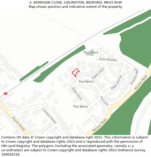 2, KERRISON CLOSE, LIDLINGTON, BEDFORD, MK43 0UW: Location map and indicative extent of plot
