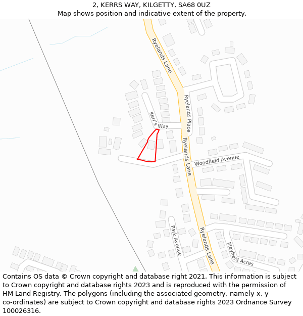 2, KERRS WAY, KILGETTY, SA68 0UZ: Location map and indicative extent of plot