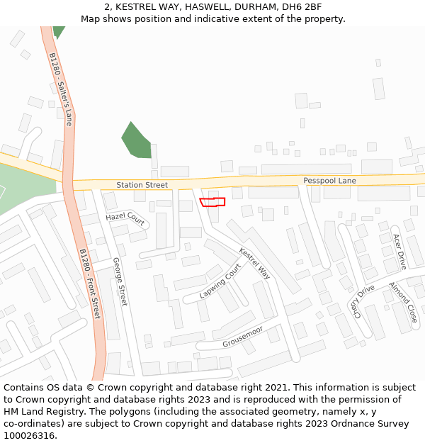 2, KESTREL WAY, HASWELL, DURHAM, DH6 2BF: Location map and indicative extent of plot